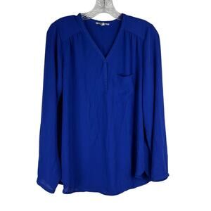 Pleione Blue Long Sleeve Shirt Blouse Size Small V-Neck